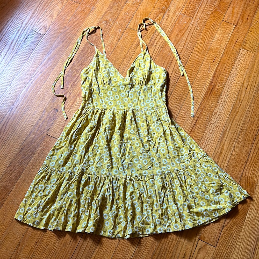 Zaful Cami Tie Shoulder Daisy Citron Yellow Green Mini Dress Sz Medium 6
